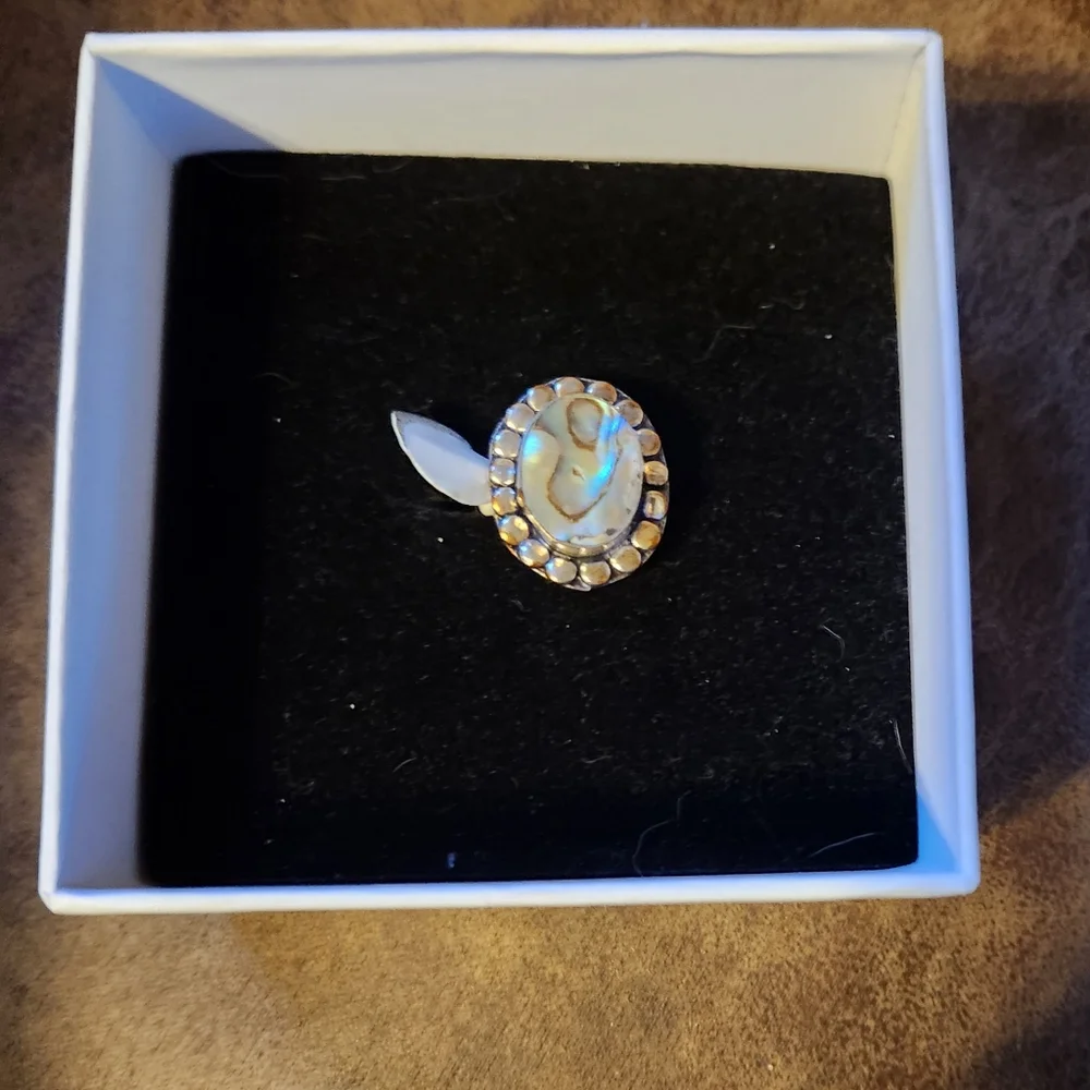 VINTAGE ALBALONE SHELL SZ 9 925 RING - Picture 3 of 5
